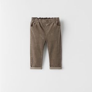 Zara BASIC ELASTIC TRIM CORDUROY PANTS - Gray 12-18 Months